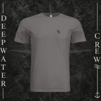 Storm Deepwater Crew Co. Horizon crewneck T-shirt, front view with small DC wave chest logo.