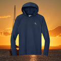 Deepwater Crew Co. dark navy performance UPF hoodie with raglan sleeves and small logo on chest